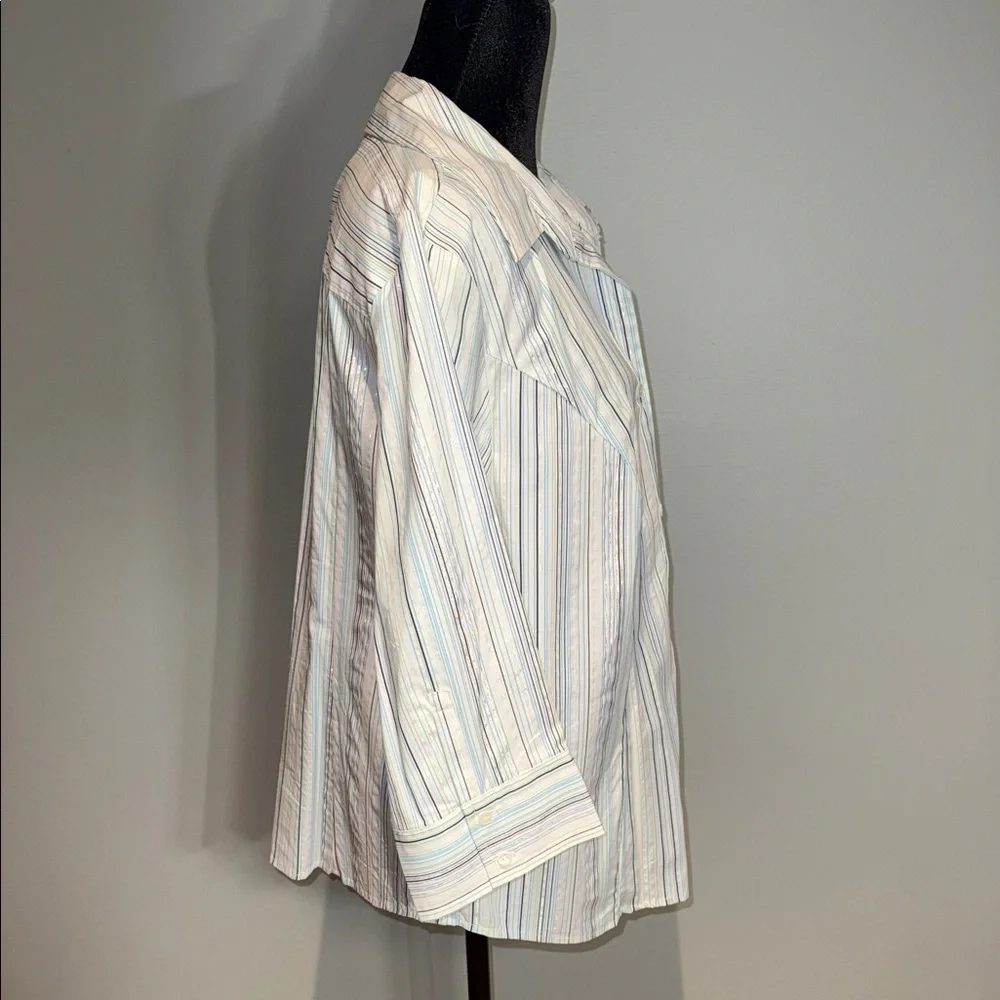George Women's Striped Blouse - White and Blue shimmery silver stripes - Picture 2 of 10